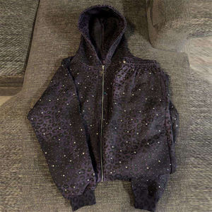Men's Autumn Solid Red Leopard Print Heavyweight Cotton Tracksuit Zip-Up Hoodie <b>Jogger</b> Set <b>Sequin</b> Embroidery Streetwear 2-in-1 - Product Image 4