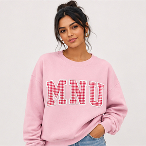 เสื้อสเวตเชิ้ตคอกลมโอเวอร์ไซส์สำหรับผู้หญิง สีเทา พิมพ์ลายตัวอักษร MNU ผ้าคอตตอนผสม สไตล์ลำลองสำหรับฤดูใบไม้ร่วง สไตล์สตรีทแฟชั่น - Product Image 2