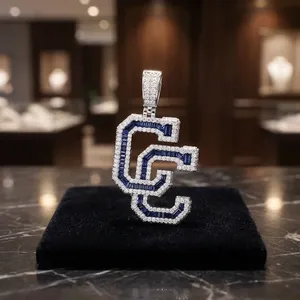Pendentif personnalisé en argent 925 avec moissanite taille baguette, style hip-hop, bijou de fête, cadeau pour homme - Product Image 4