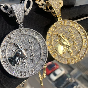 Collar con Colgante de Cabra Chapado en Oro de Plata Esterlina con Incrustaciones de Diamantes de Moissanita, Medallón de Declaración 'El Mejor de Todos los Tiempos', Estilo Hip Hop Bling - Product Image 5