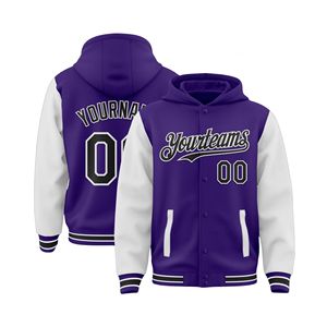 Chaqueta Letterman con capucha personalizada de primera calidad, estilo urbano, para hombre, con bordado y patchwork, estilo universitario, tipo bomber. - Product Image 3