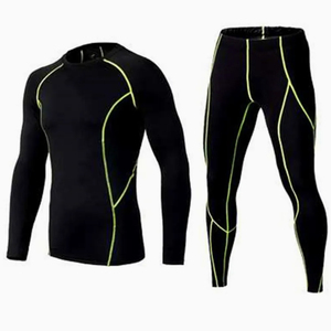 Men's Black <b>Long</b> Sleeve Rash Guard Set With Neon Green <b>Stitching</b> Quick Dry Compression Wear Full Coverage Sport <b>Kit</b> - Product Image 3