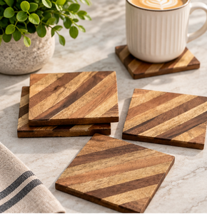 Juego de posavasos de madera Premium de latón AK de 4 posavasos cuadrados de diseño de lujo para Decoración de mesa acento/utensilios de cocina - Product Image 1