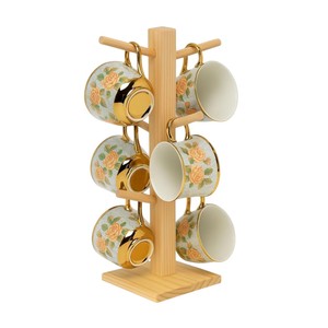 Soporte de madera para tazas de café con diseño elegante, organizador de tazas con 6 ganchos, colgador para exhibir tazas, accesorio para cocina y hogar. - Product Image 6