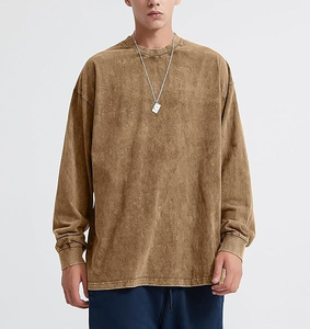 Camisetas de Manga Larga con Logotipo Personalizado OEM, Camisetas Extra Grandes para Hombre, Estilo Vintage, Lavado Ácido, Cómodas, Lisas, Multicolores, Cuello Redondo - Product Image 1