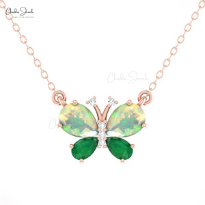 Collar con Colgante de Mariposa Chordia Jewels, Ópalo Etíope y Esmeralda de 7x5mm con Detalles de Diamantes, Estilo Romántico, Joyería para Mujer - Product Image 1