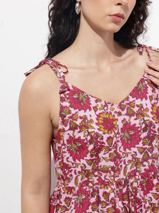 Vestido Midi de Algodón Rosa con Tirantes, Corte Ajustado y Evase, Sin Mangas, Casual de Verano para Mujer, Transpirable y a la Moda - Product Image 2