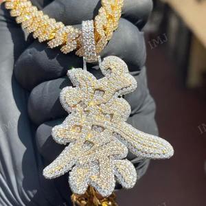 Colgante Personalizado con Letra China, Moissanita Real VVS1 Color D, Colgante Hip Hop, Colgante Iced Out, Colgante Charm, Plata 925 - Product Image 6