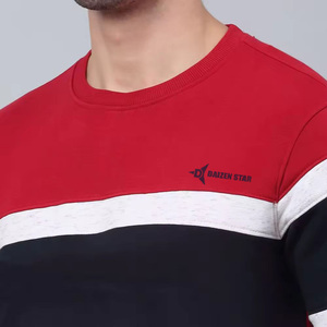 Daizen Star Men's Red Striped Crew Neck Pullover Sweatshirt 100% Cotton Regular Fit Autumn Casual Breathable Front Logo - Product Image 3