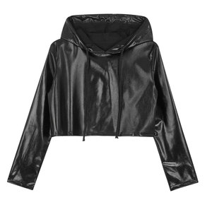 Haut court à capuche pour femme, à manches longues, avec cordon de serrage, à sequins et empiècements métalliques sur le devant, écologique, pour festivals de musique, soirées rave et scène - Product Image 5