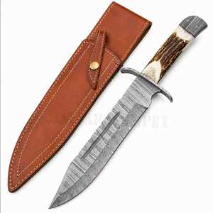 Couteau Bowie à lame fixe, couteau de chasse avec manche en os de chameau, acier damasqué cuivré, couteau de camping et d'extérieur, directement du fabricant - Product Image 5