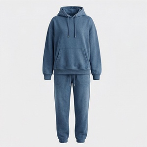 Ensemble sweat à capuche 2 pièces pour femme, bleu uni, en polaire, coupe décontractée, toutes saisons, pour le quotidien, avec pantalon de jogging à poches - Product Image 1