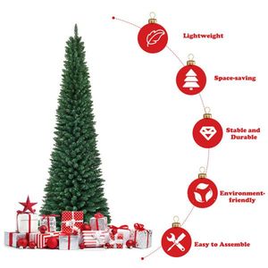 7ft Slim Pencil Christmas Tree with 700 Realistic PVC Branches Flocked Finish Space Saving Design for Small <b>Corners</b> - Product Image 5