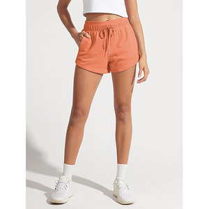PUFFIN SPORTS Custom Women's High Waist Solid Color Cotton Spandex Knitted Shorts With Drawstring And Pockets Casual Wear - Product Image 6