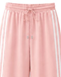 Pantalon de jogging rose pâle à jambes larges avec bandes latérales blanches pour femme, coupe décontractée, taille élastique, style streetwear - Product Image 5