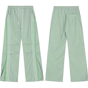 Pantalones de chándal casuales acampanados para hombre, novedad OEM, pantalones de nailon holgados con rayas laterales, pantalones rectos apilados - Product Image 5