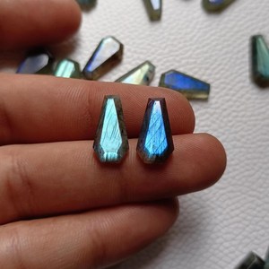 Pierre précieuse de labradorite facettée en forme de cercueil, cristal bleu feu, cabochon, pierres en vrac pour pendentifs, fournitures de bijouterie et artisanat, 10x16mm, coupe éclatante, paire - Product Image 5
