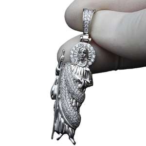 Elegante Colgante de San Judas con Diamante Moissanita, Sin Cadena, Plata de Ley 925, Estilo Hip Hop, Regalo de Cumpleaños - Product Image 4