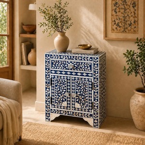 Living Room Furniture Home Mother of Pearl Furniture Mother of Pearl Inlay <b>Bedside</b> <b>Table</b> Indigo <b>Blue</b> Side <b>Table</b> - Product Image 4