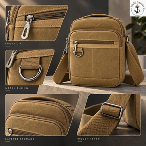 <b>Tan</b> Brown Canvas Crossbody <b>Bag</b> with Front Zipper | Compact Shoulder Sling <b>Bag</b> with Layered Storage for Travel and Everyday Carry - Product Image 5