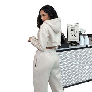 Conjunto de Sudadera con Capucha y Pantalones Deportivos de Algodón de Alta Calidad con Cierre y Logotipo Personalizado para Mujer, Invierno, Ecológico - Product Image 4