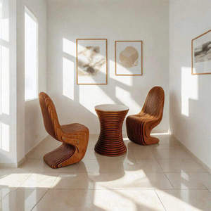 Ensemble de chaises en bois modernes avec design rainuré et surface polie pour salon - Product Image 5