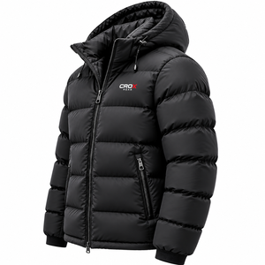 Black <b>Plus</b> <b>Size</b> Men's Embroidered Sheep <b>Fur</b> Detachable Hood Puffer Down Jacket Zip-Up Winter Outerwear with Front Logo - Product Image 4