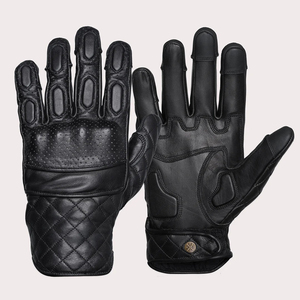 Black Leather Motorbike Racing Gloves Quilted Full Finger Riding Gloves Perforated Perforated <b>Grip</b> for Outdoor Sports - Product Image 5