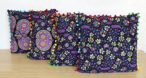 Lot de 4 housses de coussin carrées motif paon mandala multicolores pour la maison, par Indian Consigners - Product Image 4