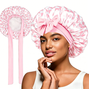 High Quality Custom Large Size Satin <b>Hair</b> <b>Bonnet</b> Curly Waves Sleeping Cap Soft Edge Cover - Product Image 2