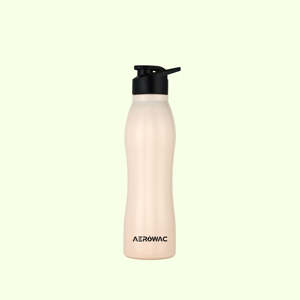 Beige Stainless Steel Reusable Water Bottle Flip Top Spout Lid Ergonomic Contoured Sports Flask <b>Metal</b> Drink Container Office Gym - Product Image 1