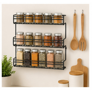 Modern 3-Tier Black Metal Spice <b>Rack</b> Organizer Space-Saving Countertop <b>Kitchen</b> <b>Storage</b> Shelf for Seasoning Bottles and Jars - Product Image 3