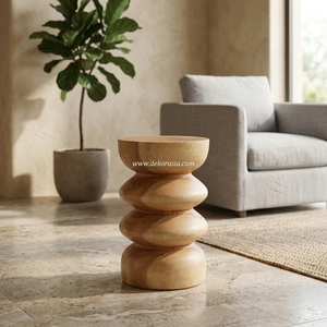 Taburete Redondo de Madera de Suar Hecho a Mano, Taburete Decorativo de Madera de Suar, Madera Natural Sólida para Muebles y Decoración del Hogar - Product Image 6