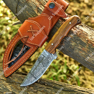 มีดดาบเหล็กดามัสกัสแบบเต็มด้าม ปลายหยดน้ำ ขอบมุมเอียง สำหรับล่าสัตว์ ตั้งแคมป์ กิจกรรมกลางแจ้ง เอาตัวรอด ด้ามไม้พะยูง ปลอกหนัง OEM - Product Image 3