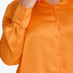 Solid Color Turndown Collar Button Women's Autumn Satin Casual Shirt Full Sleeve Breathable Eco-Friendly Office Satin Shirt - Product Image 3