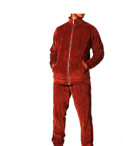 <b>Men's</b> Red <b>Velour</b> <b>Tracksuit</b> Sets Full Zip Hooded Jacket Side Pockets Casual Winter Solid Color Breathable Quick-Dry Lightweight - Product Image 1