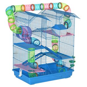 Gabbia per Criceti Extra Large a 5 Piani, Stabile, con Ruote, Tubi, Bottiglia d'Acqua e Scala, Blu - per l'Allevamento di Animali di Taglia Media - Product Image 1
