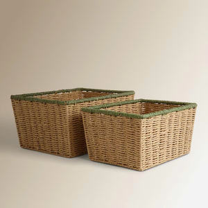 Handmade Paper Storage Basket Set With Fabric <b>Lining</b> Wicker Seagrass Organizer Bin <b>For</b> Closet <b>Shelf</b> Home Storage Solution - Product Image 5
