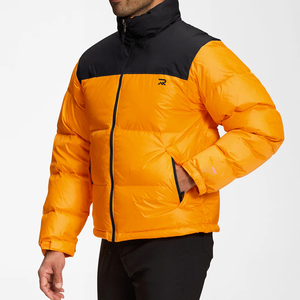 Chaqueta de Plumón para Hombre, Color Naranja y Negro, con Bloques de Color, Cuello Alto, Cierre de Cremallera, Resistente al Viento, Informal, para Invierno, Corte Regular - Product Image 5