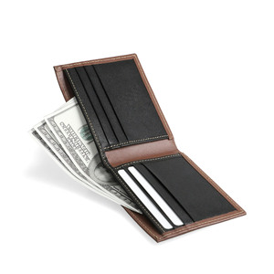 Portefeuilles courts avec broderie de logo personnalisé, haute qualité, RFID, couleur tan et noir, en cuir véritable, pour hommes, luxe, multifonctionnels, porte-cartes - Product Image 2