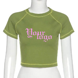 T-shirt court décontracté personnalisé pour femme 100 % coton à séchage rapide avec logo personnalisé et surpiqûres contrastées - Product Image 3