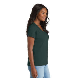 T-shirt pour femme de qualité supérieure, col en V, tissu extensible doux, manches courtes, haut décontracté, logo personnalisé, fournisseur de vêtements en gros - Product Image 2