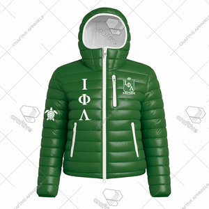 Chaqueta Acolchada con Capucha de la Hermandad Iota Phi Lambda, Lista para Enviar, Chaqueta de Alta Calidad, Chaqueta Universitaria Acolchada para Mujer - Product Image 1