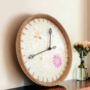 Rattan mother of pearl hanging <b>clock</b> best selling eco frame <b>clocks</b> boho wall art decorations - Product Image 1