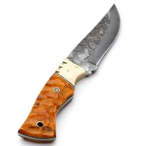 Handcrafted custom <b>profile</b> damascus steel outdoor utility <b>tool</b> with Burl Wood Handle and Polished Gold Brass - Product Image 5