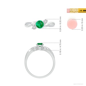 Bague de fiançailles en or massif 14 carats avec émeraude naturelle verte taille brillant ronde et pavé de diamants torsadés, bague solitaire - Product Image 4