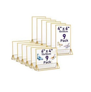 9 Pack Gold Acrylic Sign <b>Holder</b> 4x6 Double Sided <b>Table</b> Menu Display Stand T-Shape Place Card <b>Holder</b> for Wedding Event Restaurant - Product Image 1