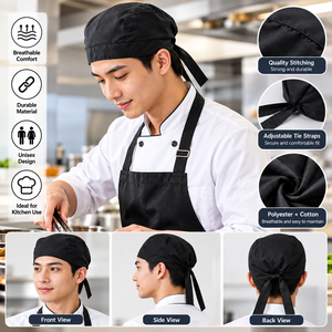 JAYA MATA JM773 Unisex Chef Head <b>Scarf</b> Black Polyester Cotton Bandana Tie <b>Hat</b> for Restaurant Kitchen Bakery Cafe Use - Product Image 5