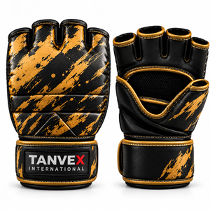 Gants de MMA TANVEX INTERNATIONAL en cuir, demi-doigts, fermeture Velcro, imprimé loup, équipement d'entraînement d'arts martiaux - Product Image 4