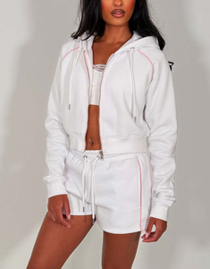 2026 Custom Autumn Full <b>Zip</b> <b>Up</b> Crop Top Hoodie Jacket and Shorts Sets for Casual 2 Piece Y2k Tracksuit Cotton/Poly Blend 280 GSM - Product Image 3